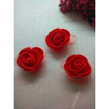 Цветы (фоамиран+органза) цв. красный 35 мм,  цена за 1 шт